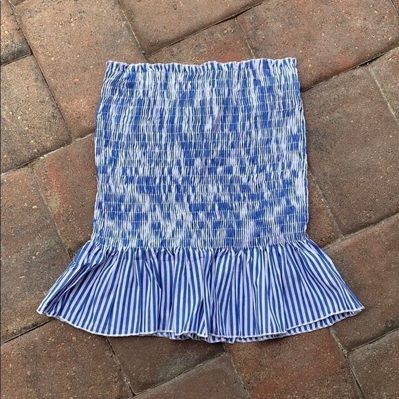 NEW! High Waisted Smocked Ruffle Seersucker Mini Skirt - Picture 6 of 7